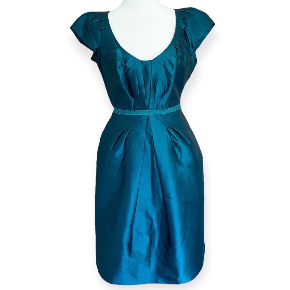 Moschino Teal Satin Cap Sleeve Party Dress - Picture 1 of 15